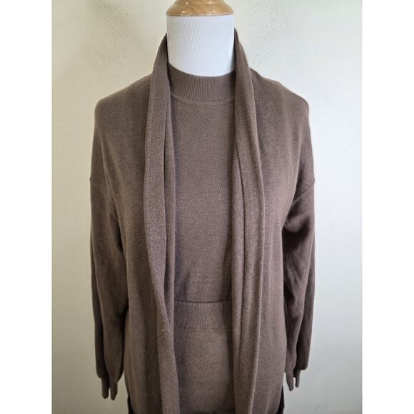 EXPRESS Mocha Brown Knit Duster Sweater Cardigan Skirt, and Tank Wool Small 3 Pc - Picture 3 of 16